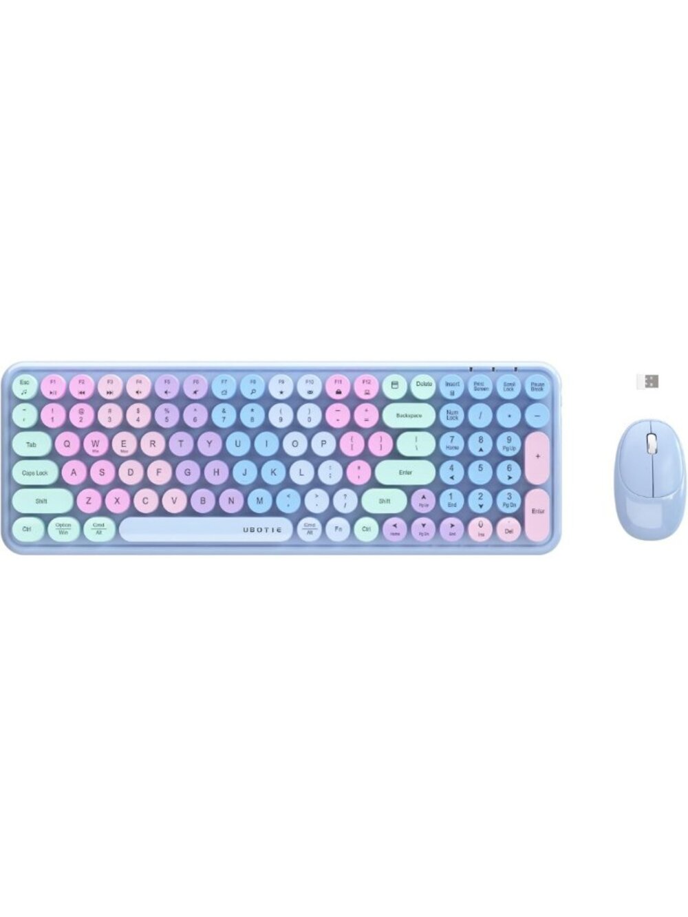 Wireless Keyboard and Mouse Combo - Colorful Purple Rainbow Design, Ergonomic